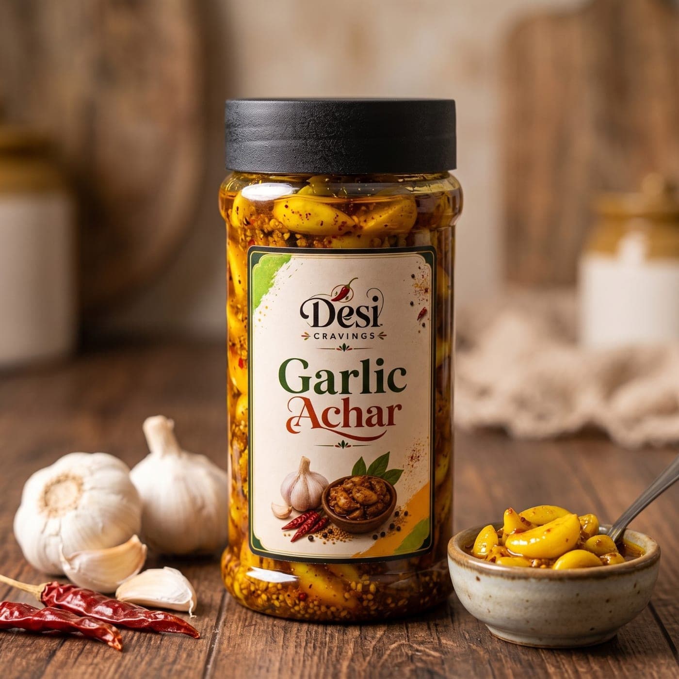 Garlic Achar homemade by Desi Cravings
